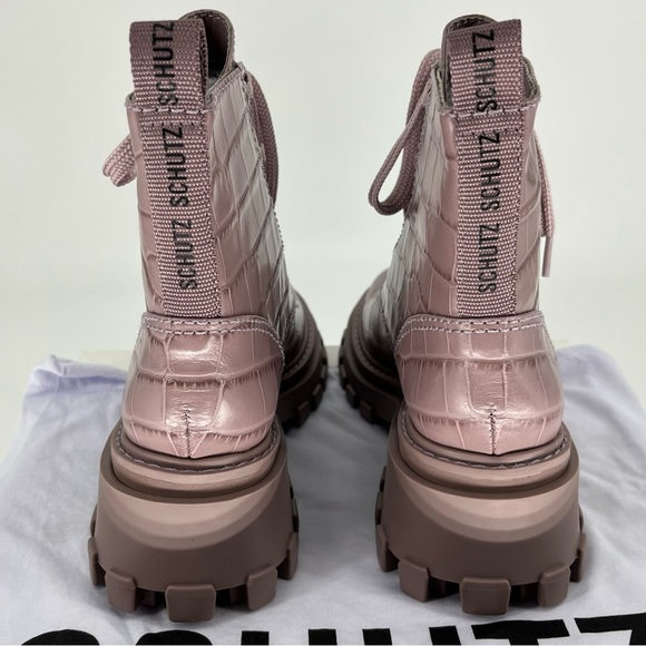 SCHUTZ NWT ORLY CROC PRINTED LUG SOLE COMBAT BOOTS SWEET LILAC 5.5 - Picture 8 of 14